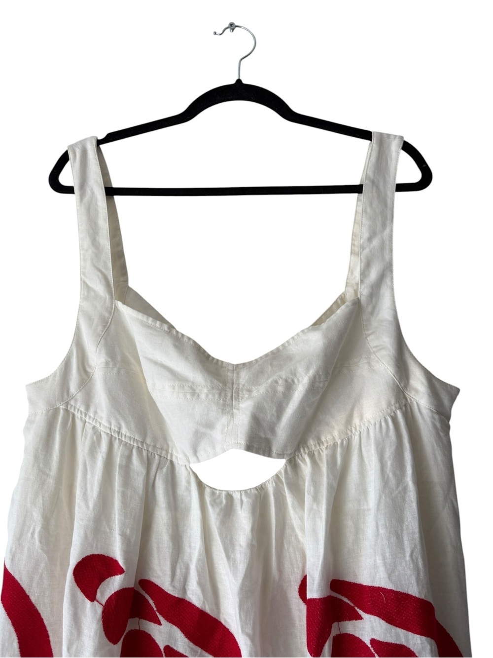 Anthropologie Linen Blend Cutout Criss Cross  Back Maxi Dress White / Red Sz XL - Picture 8 of 14